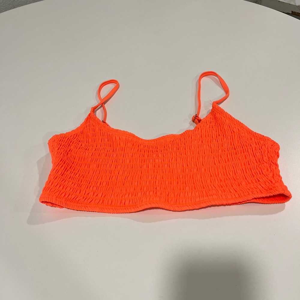 Cabana del Sol Orange Smocked‎ Bikini Top Adjustable Straps Swimwear